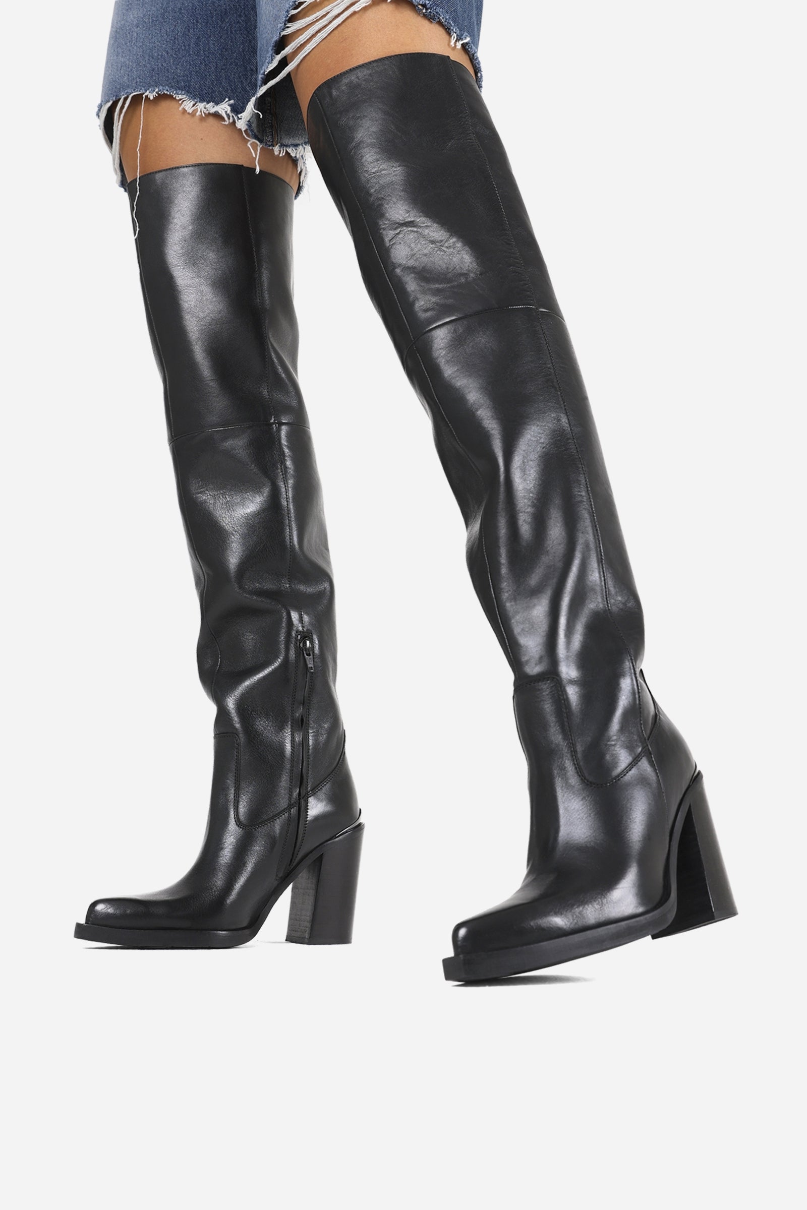 Mya black leather clearance boots