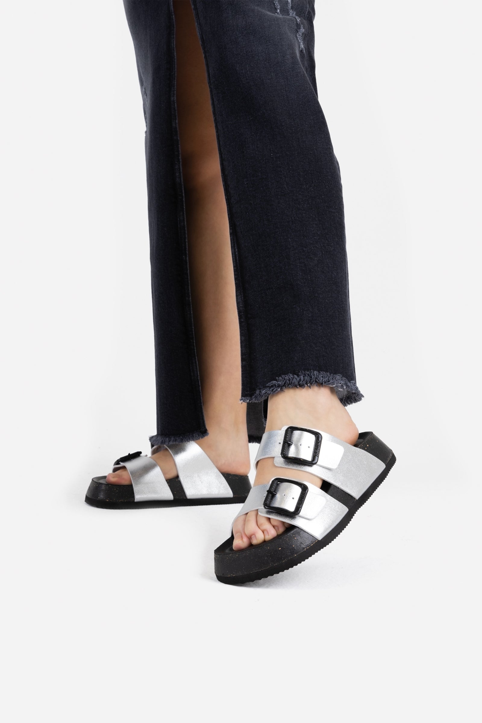 BRENNA BLACK & SILVER SANDAL - 38/US8 | Silver sandals, Black silver, Rope  sandals